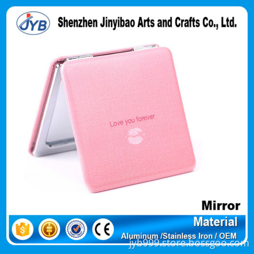 Stock cheap 100pcs PU leather metal type square shape compact make-up mirror